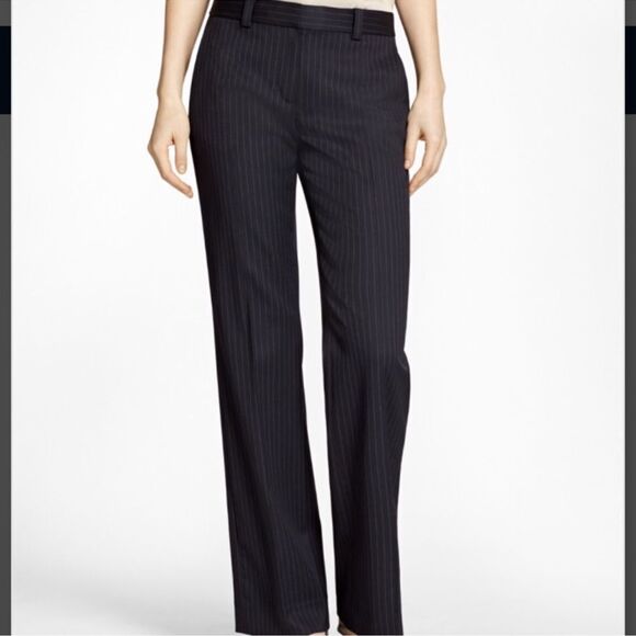 Brooks Brothers Navy Blue Pinstriped Trousers Wool Dress Pants Size 0P - Picture 1 of 10